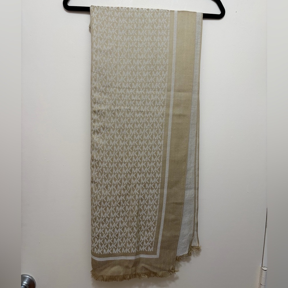 Michael Kors Beige and Cream MK Logo Jacquard Wrap